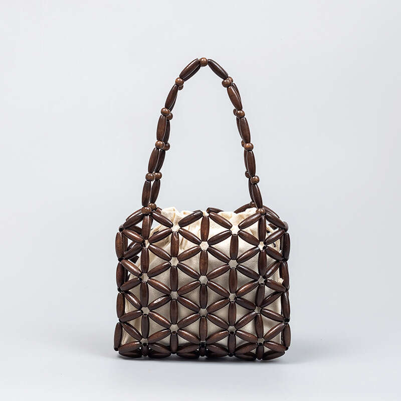 Enspt Foreign Trade Hand Woven Wooden Bead Bag Women, Summer Cross-Border Trend, Niche Design, Commuting Handbag For Women