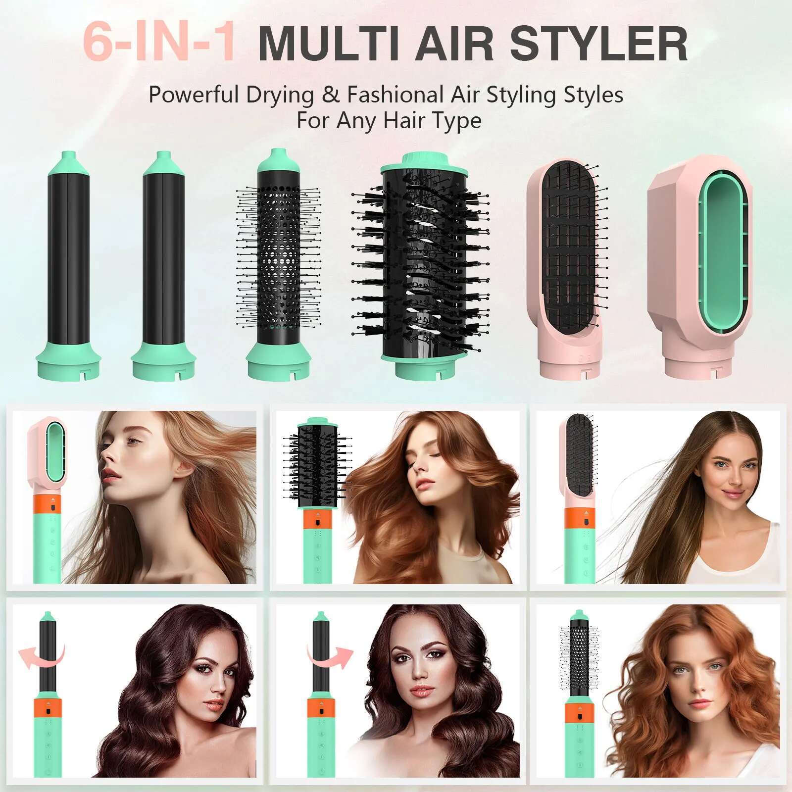 6-in-1 hair Curler Set Negative Ion Hair Dryer&Hair Straightener 110000rpm Heating Multi-Styler Auto-Wrap Curlers Hot air Brush