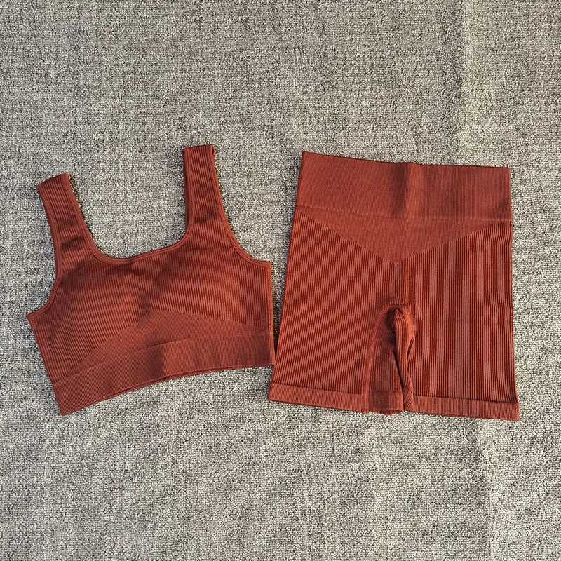 2 PCS Women Sporstwear Seamless Yoga Set Sport Bra with High Waist Shorts Gym Clothing Fitness Sleeveless TracksuitXJ250109