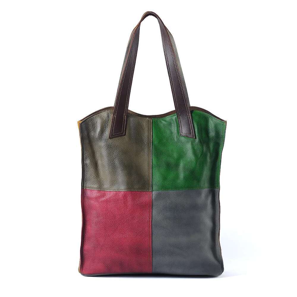 Fashion Genuine Cow Leather Multicolour Women Handbag Casual Girl Shopping Bag Designer Patchwork Female Shoulder Crossbody Bags