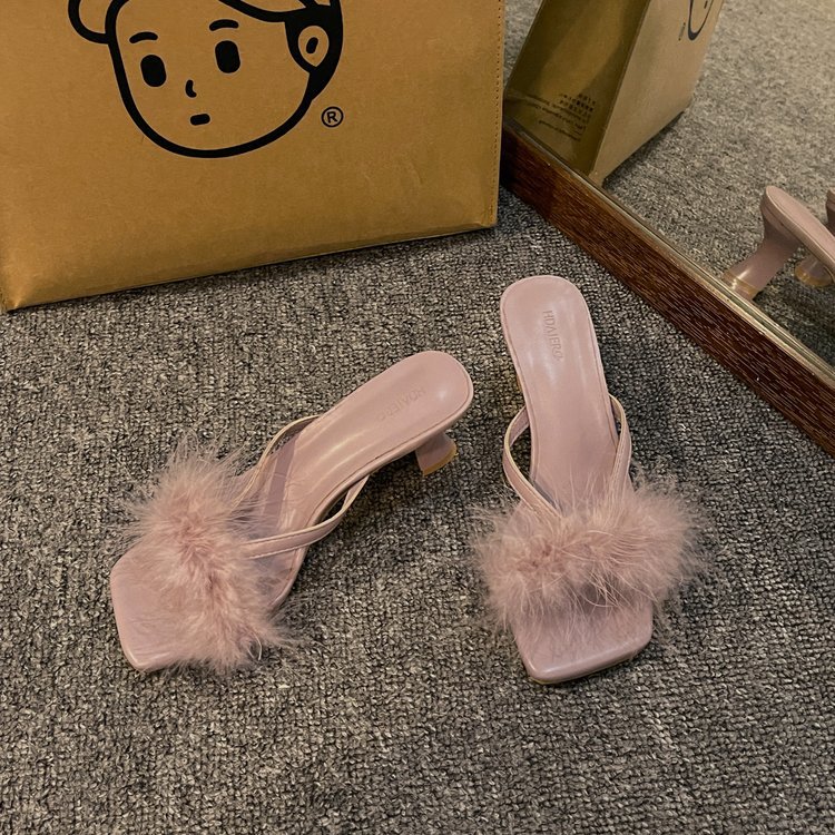 Women Slippers High Heel Sandals New Fashion Versatile Coarse Heel Flip-flops Triple Black Beige Purple Free shipping