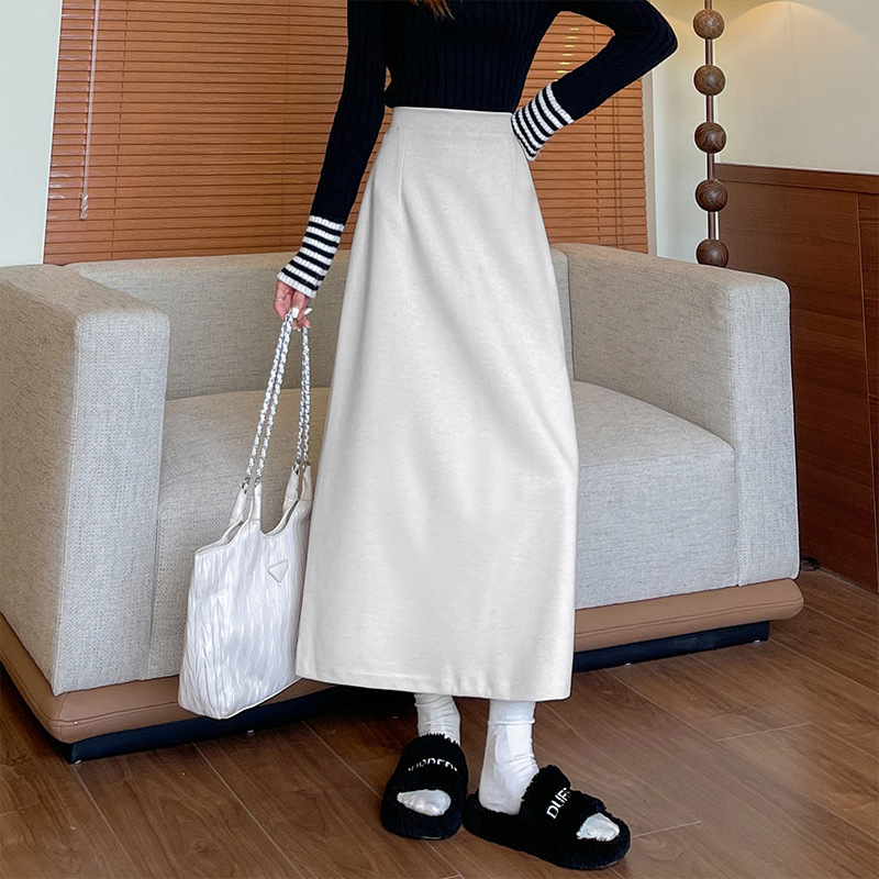 V3109 Skirt Women Autumn Winter New Slit Midi Skirt High Waist Slim Large Size Fashionable All-match Hip Skirt