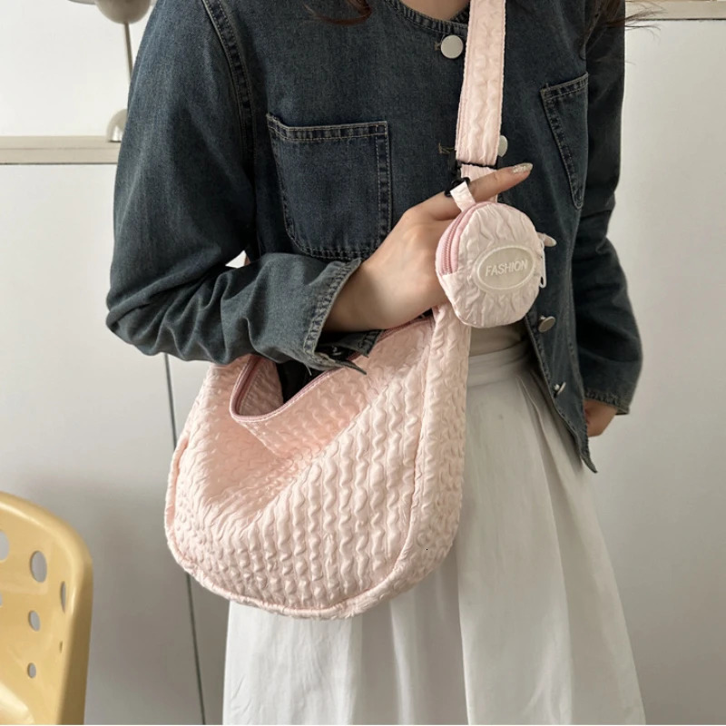 Women Pleated Cloud Shoulder Crossbody Bag Candy Color Sweet Cute Soft Lightweight Bag Casual Fashion Girl 2 in 1 Messenger Bag 250106