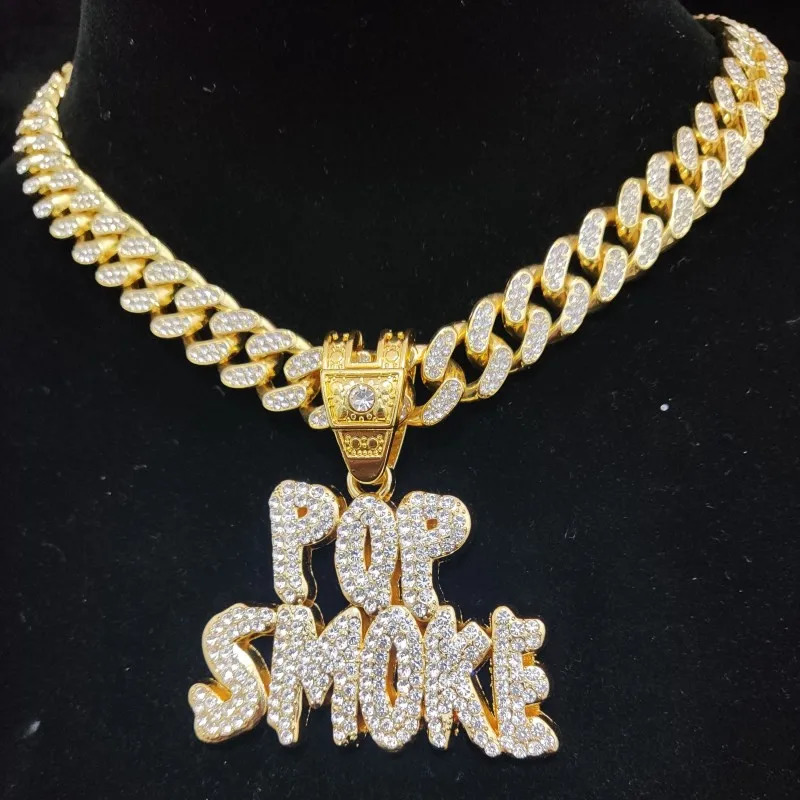 Men Women Hip hop POP SMOKE Rapper Pendant Necklace Crystal Cuban Chain HipHop Iced Out Necklaces Fashion Jewelry 250109