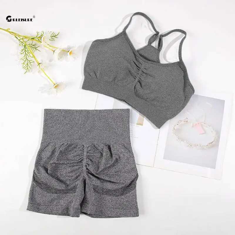 CHRLEISURE Seamless Sports Set Womens 2PCS Yoga Suit Fitness Bra with Cycling Shorts Gym Elastic Workout Outfit ActivewearXJ250109