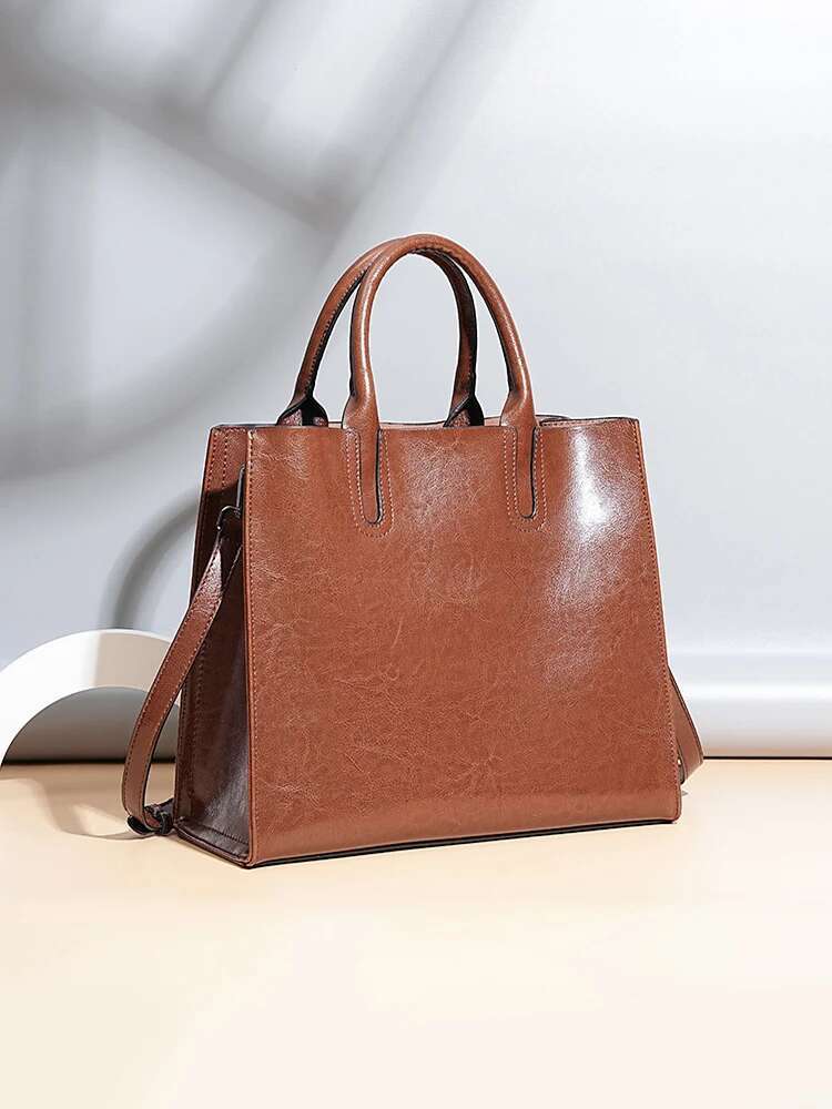 Zency Soft Retro Wax Leather Handbag Women's Tote Bags Large Capacity Composite Commute Crossbody Shoulder Bag Satchel