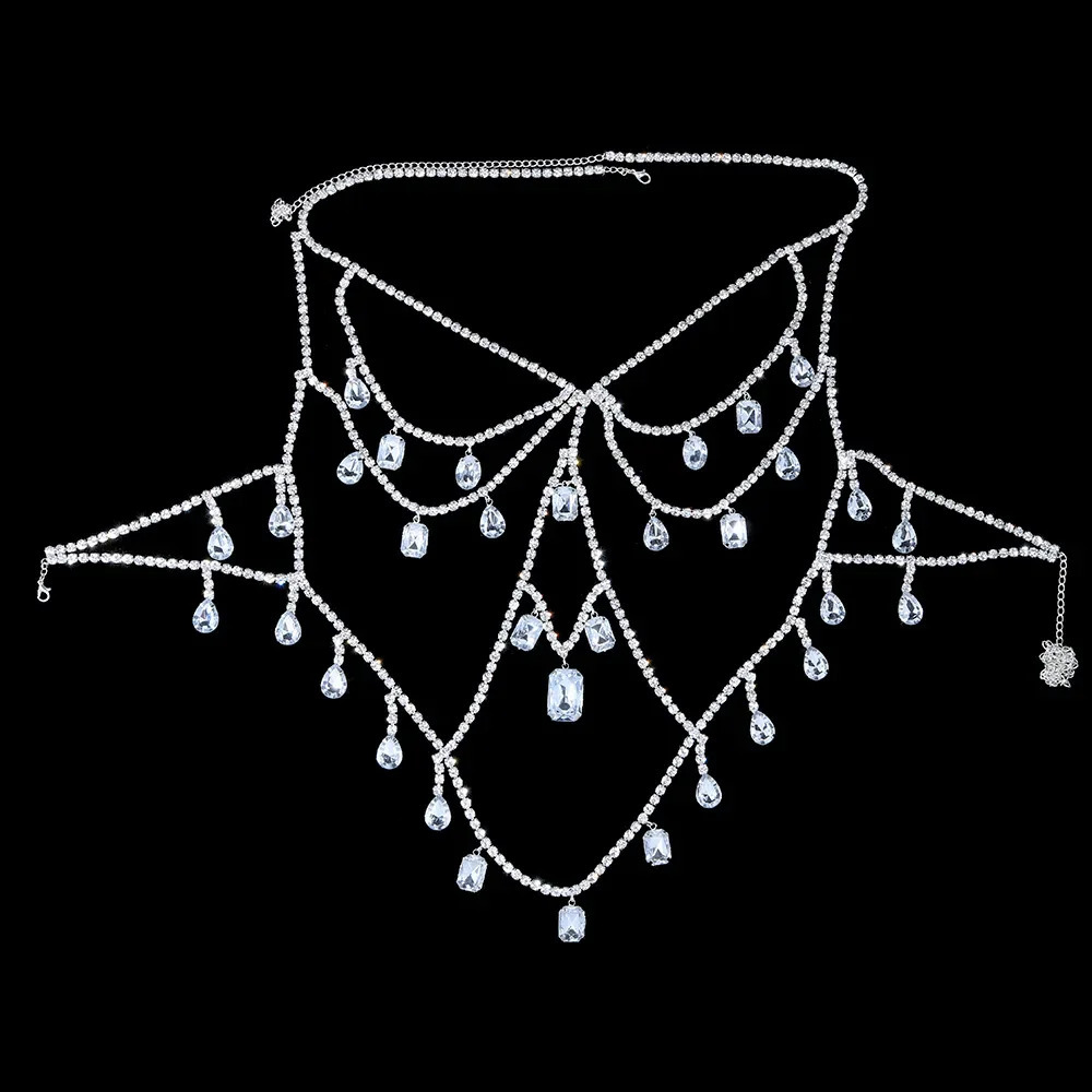 XSBODY Charm Exaggerated Big Crystal Lingerie Chest Chain Water Drop Gem Rhinestone Bra Vest Chain Ladies Clubwear Jewelry 250107