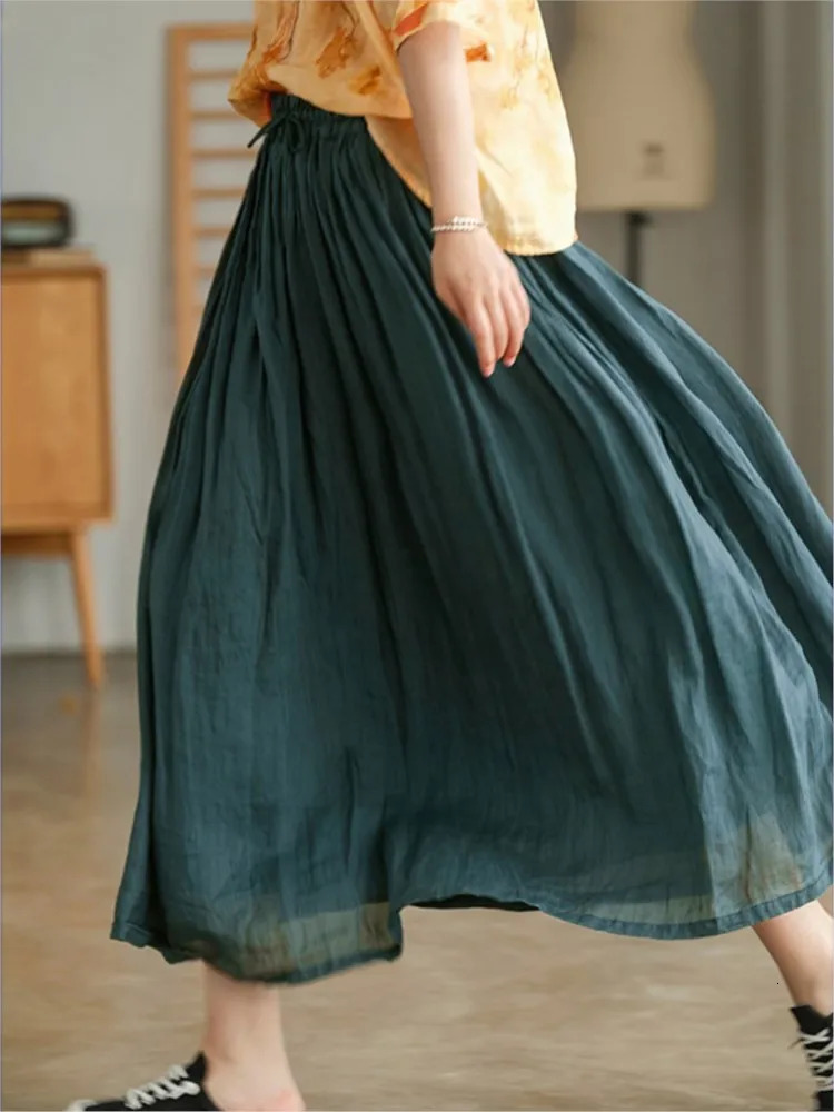Oversized Elastic High Waist Long Summer Skirt Women Ruffle Loose Pleated Fashion Ladies Skirts Casual ALine Woman 250106
