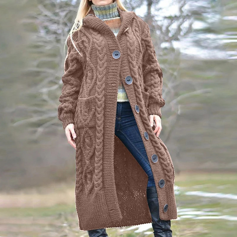 Xingqing Winter Long Cardigan Women Fashion Solid Color Single Breasted Long Sleeve Hooded Sweater Tops with Pockets Streetwear 250106