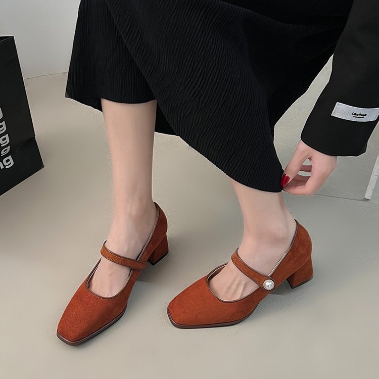 Women Dress Shoes Fashion High New Retro Style Coarse hot NEW hot Heel Square Toe Triple Black Brown Free shipping