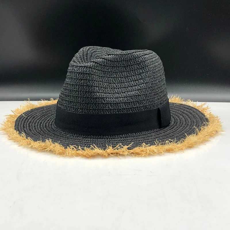Warm natural wide Brim Burr Raffia straw hat edge Warm plain big beach Summer sun hat Big straw hat Chapeau 55-58cm X250109