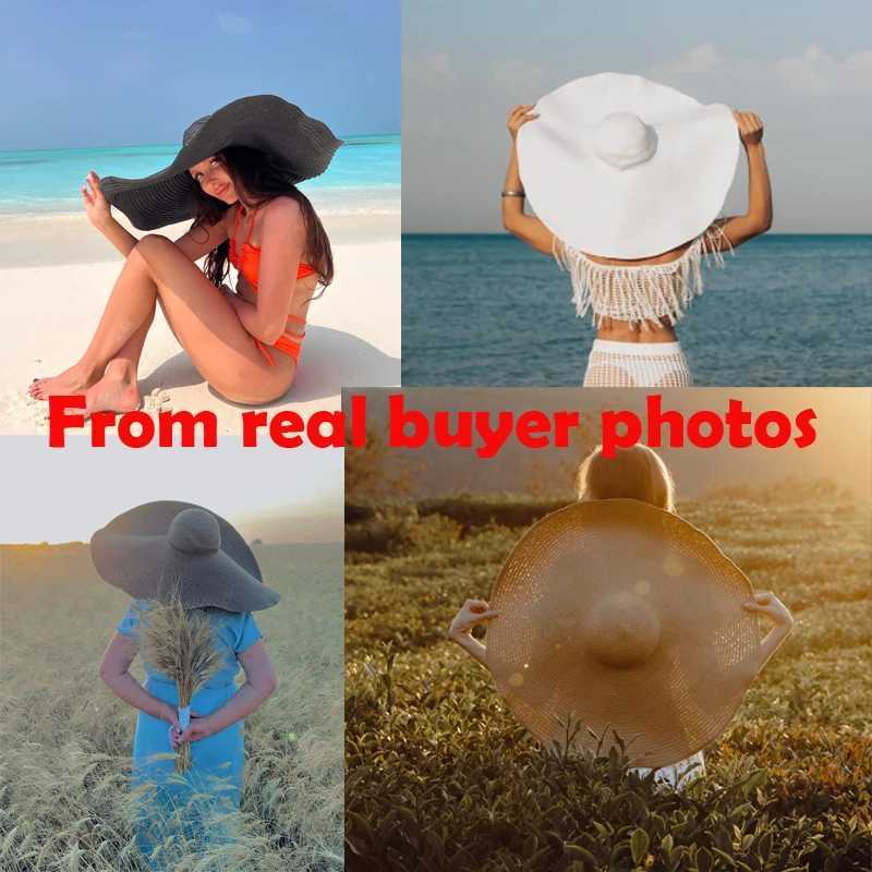 Summer 70cm wide brown sun hat suitable for Wenover West beach hat foldable travel straw hat womens UV protection sun hat X2501091