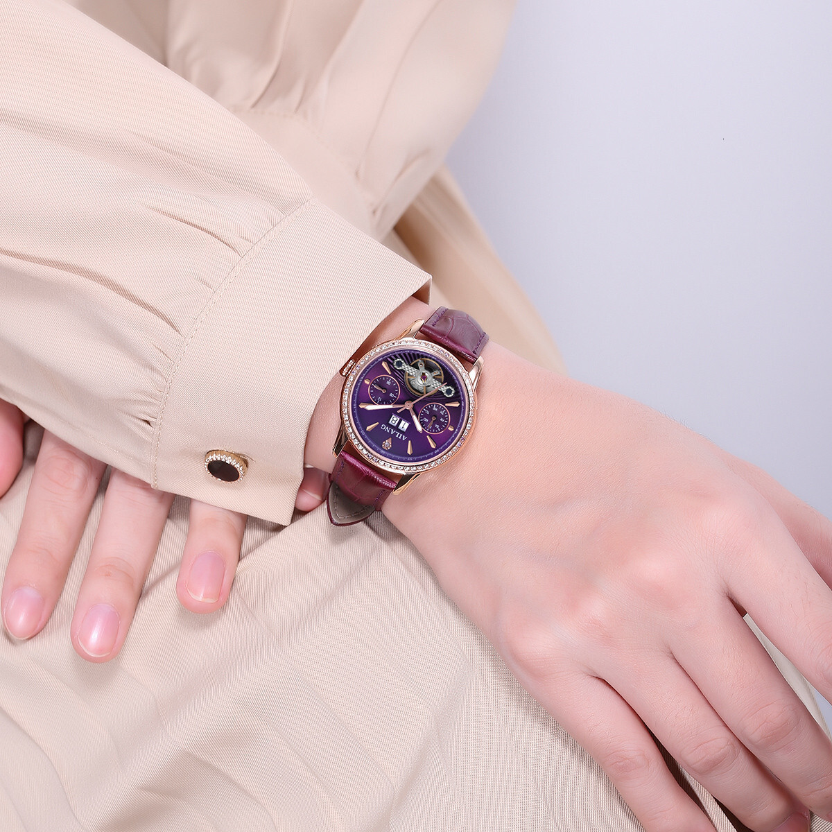Fashionable Ladies' Automatic Mechanical Watch with Diamonds - Waterproof & Birthday Gift