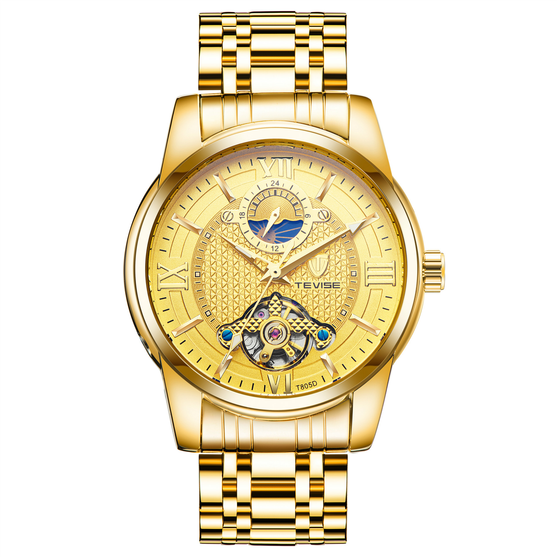 TEVISE Luxury Watches Mens Automatic Mechanical Transparent-back Waterproof Movement Watch WristWatch T047-T805D