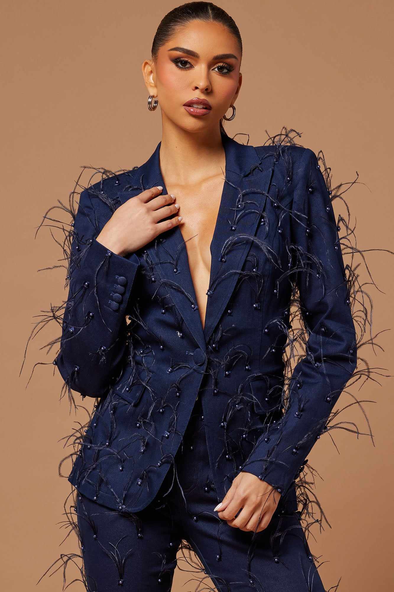 Luxury Women Suits One Button Feather Pearls Ladies Outfits 2 Pieces set Jacket Pants Mother Of The Bride Suit Prom Blazer Customized