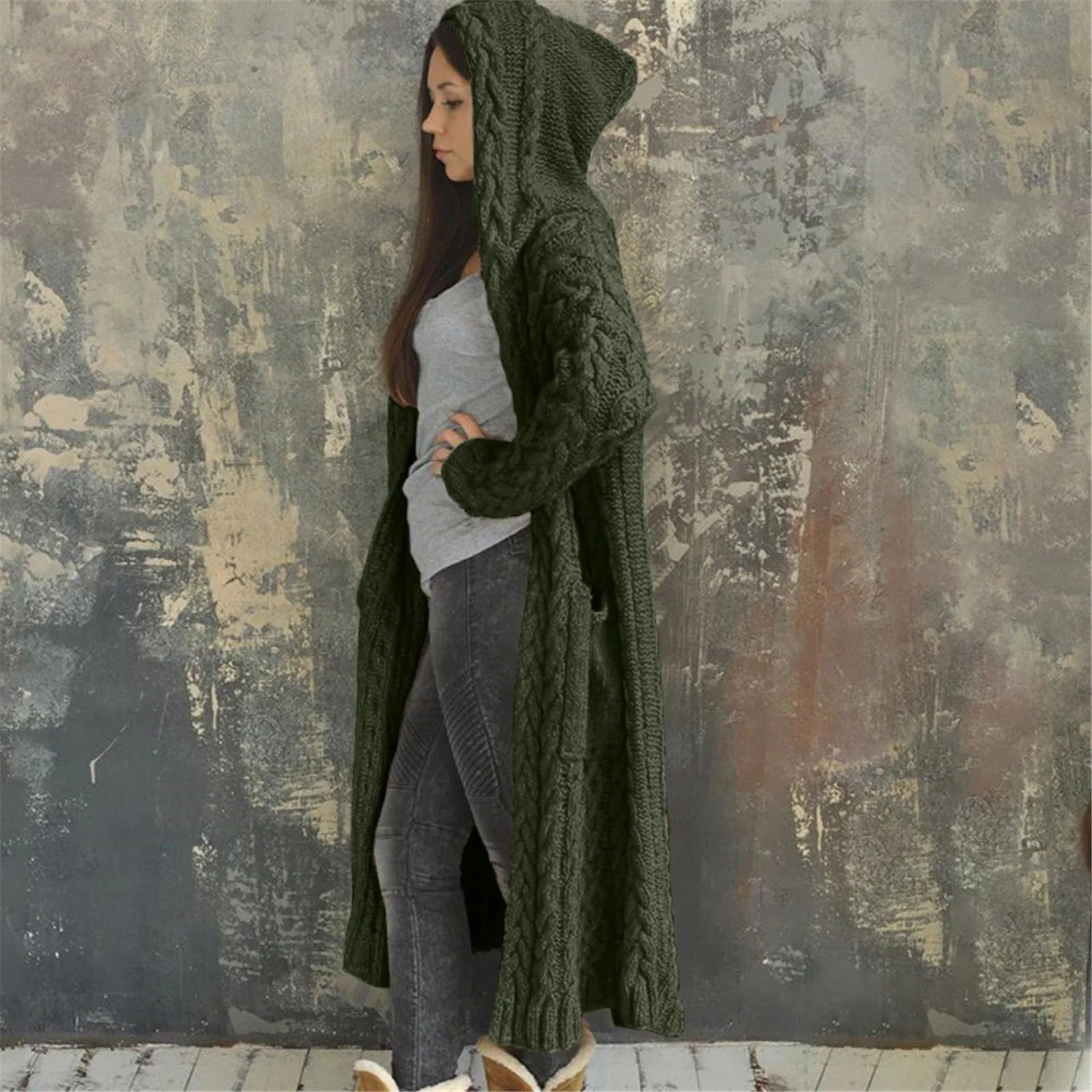 Autumn Winter Lazy Style Loose Long Knitted Cardigan Women Solid Knitted Sweater Cardigan Coat Womens Warm Coat Streetwear 250106