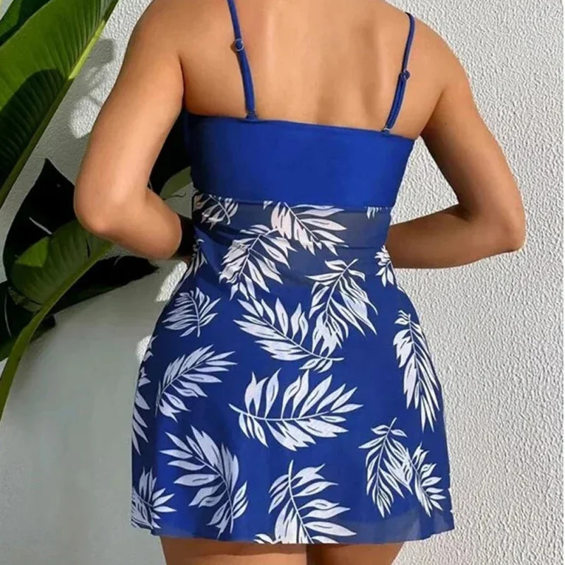 Summer Short Dress Split Swimsuit Womens Sexy Fashion High Waist Thickened Mesh Print Swimming Beach Wear 250108
