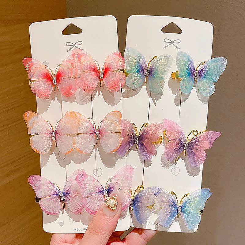 1pc Random Colorful Butterfly Hairpins Girl Hair Clips Barrette Sweet Ornament Rainbow Headwear Accessories 241228