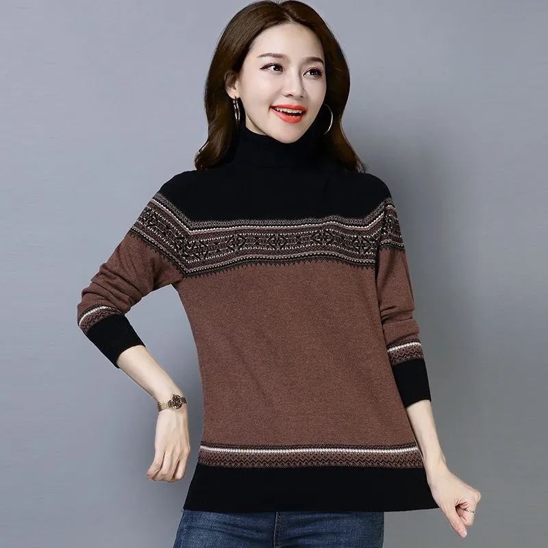 Autumn Women Knitted Sweater Pullover Cashmere Turtleneck Long Sleeve Casual Female Jumper Pull Femme P216 250108