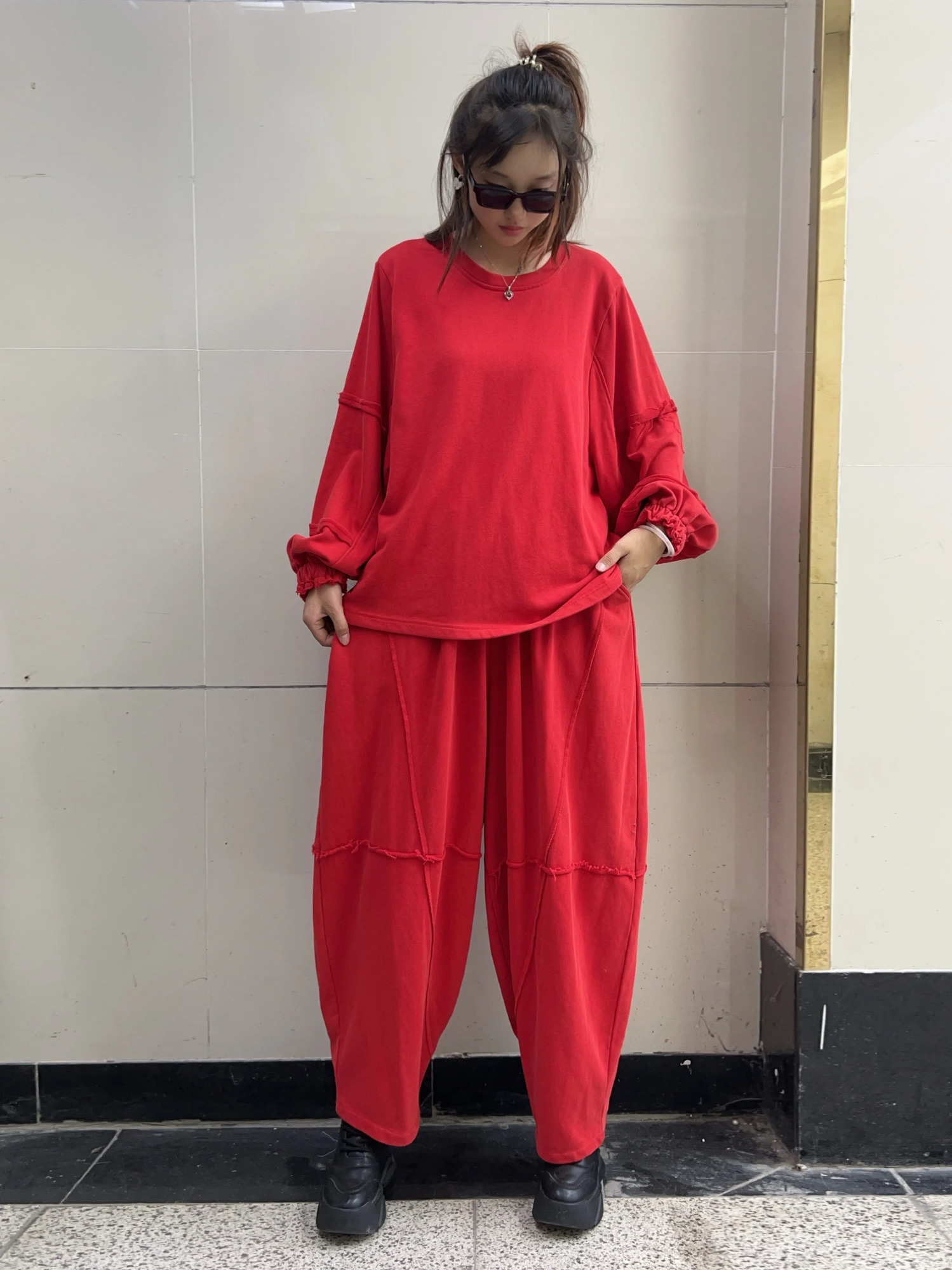 Vintage Fashion Long Sleeved Round Neck Loose Hoodie Casual Harem Pants Twopiece Set Spring Autumn Women ZF423 250106