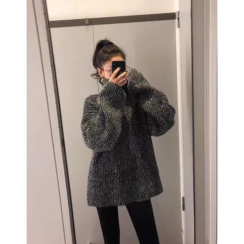 2024 Autumn/Winter New 100% Heavy Extra Thick Cashmere Women's Ral Yarn Turtleneck Loose Sweater Knitting