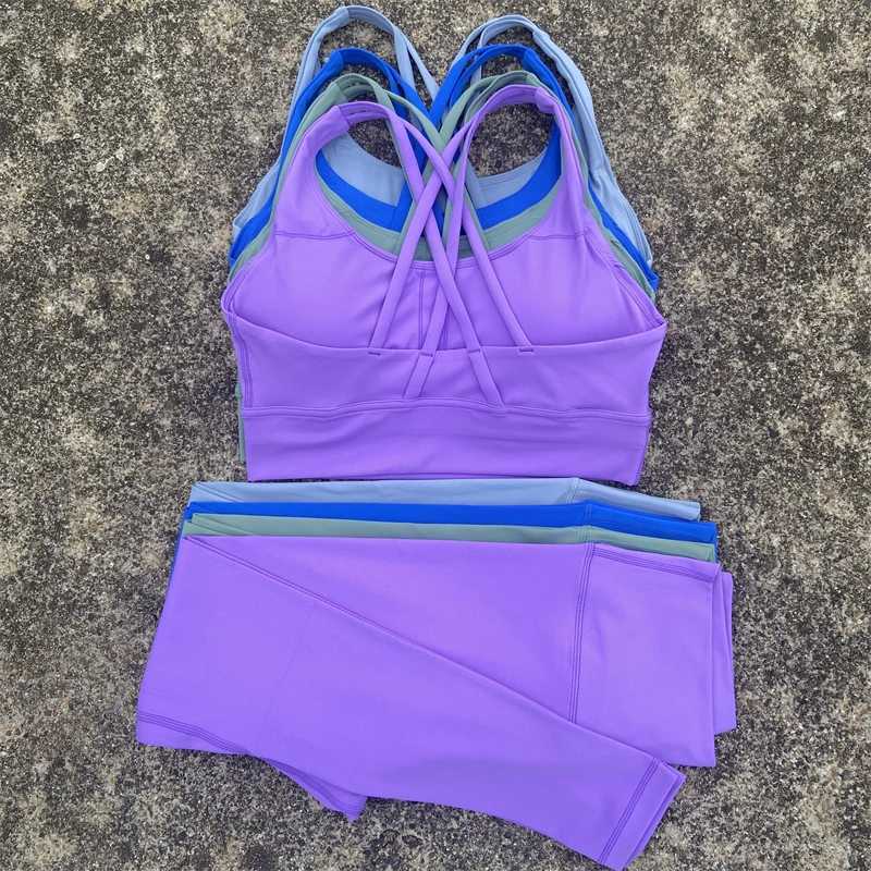 Yoga Set Gym Sports Set 2 Piece Women Workout Outfit Fitness Suit Cross Straps Bra Top And High Waist Leggings Running TracksuitXJ250109