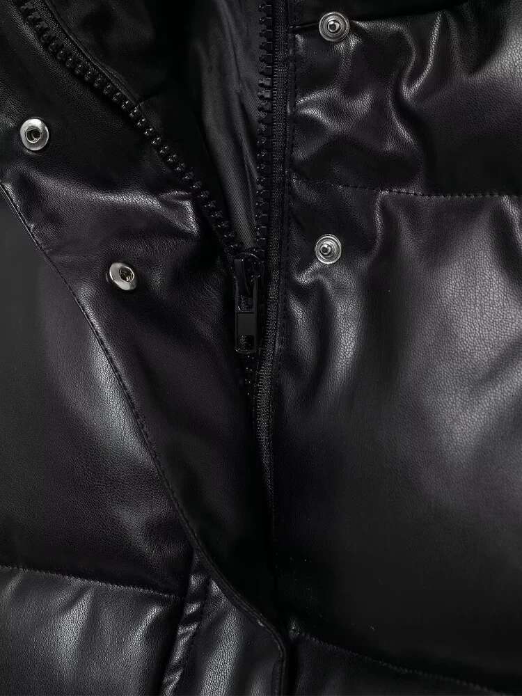 2025 Fashion Women's Black Short Vest PU Imitation Leather Cotton Designer Jacket Tank Top Thickened Coat