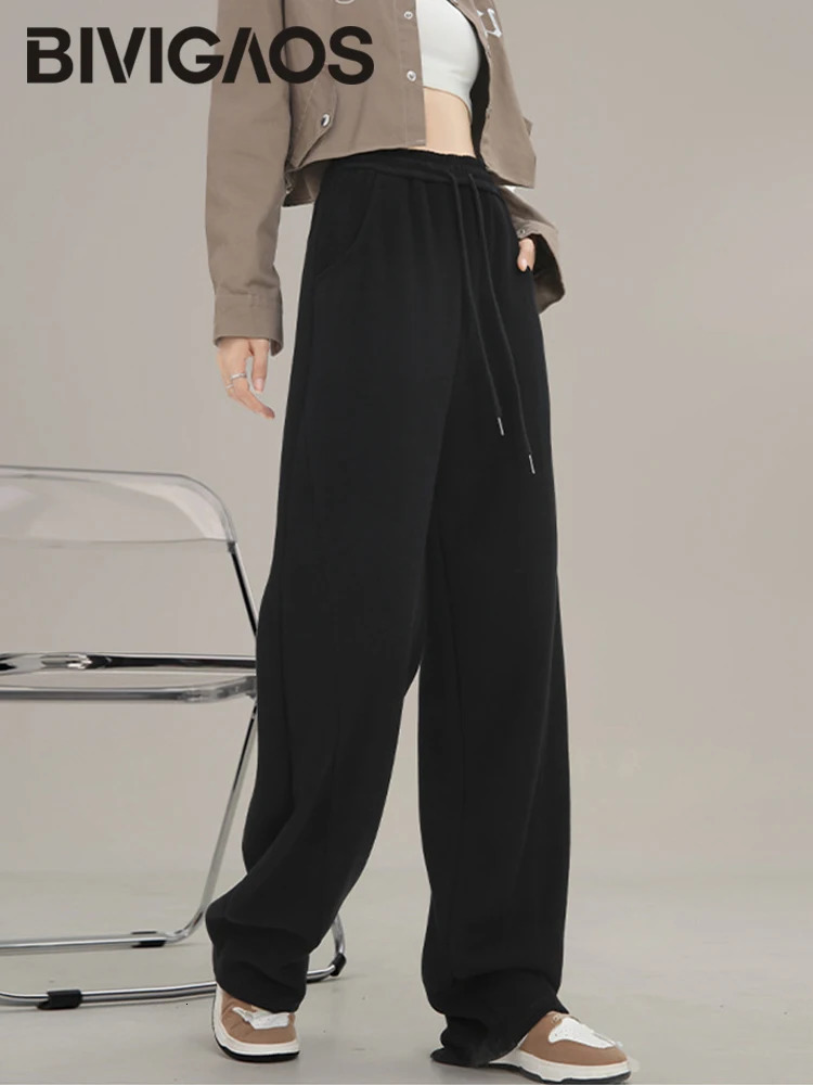 BIVIGAOS American Style Sports Pants Women Autumn Winter High Waist Straight Wide Leg Cotton Casual Gray Sweatpants 250108