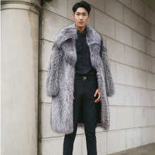 Mens natural fox fur coat real silver fox fur coat big collar best-selling mens long fur coat W241017
