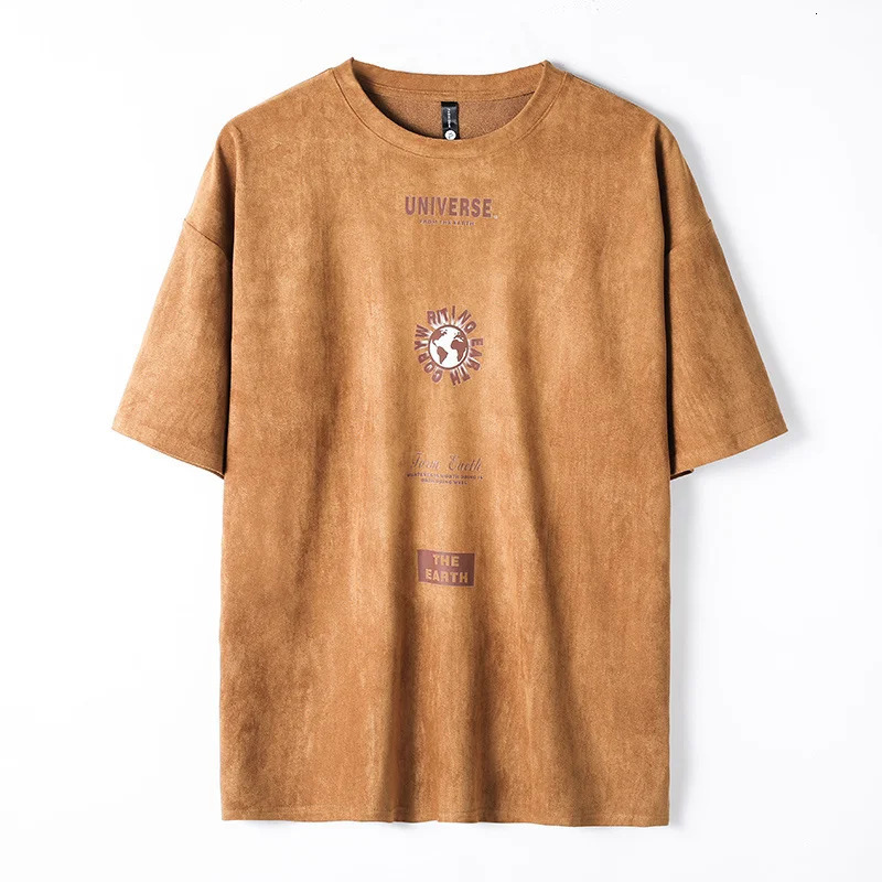 Summer Graphic Printed Suede Short Sleeve Tshirt For Men Y2K Streetwear Oversized Tee Shirts Hip Hop ONeck Tops 250106