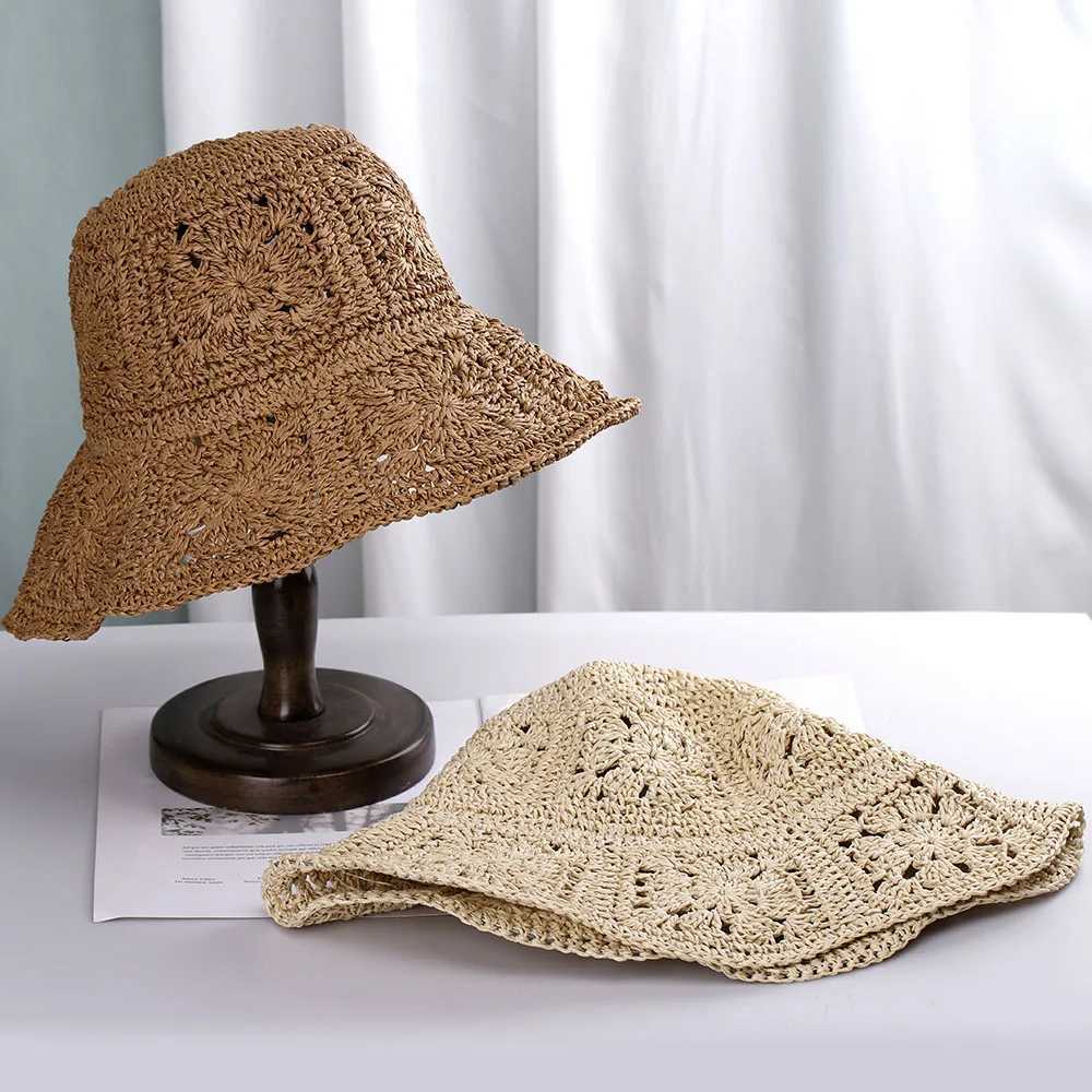 2023 Wens straw hat crochet hat bucket hat UV protective hat beach hat Wen Visors foldable Fem summer sun hat X250109