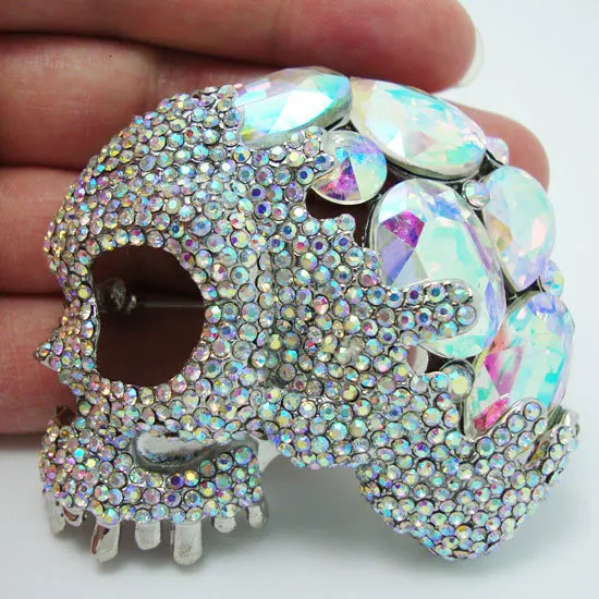 TTjewelry Classic Halloween White Color Eye Skull Crystal Rhinestone Brooch Pendant 250103