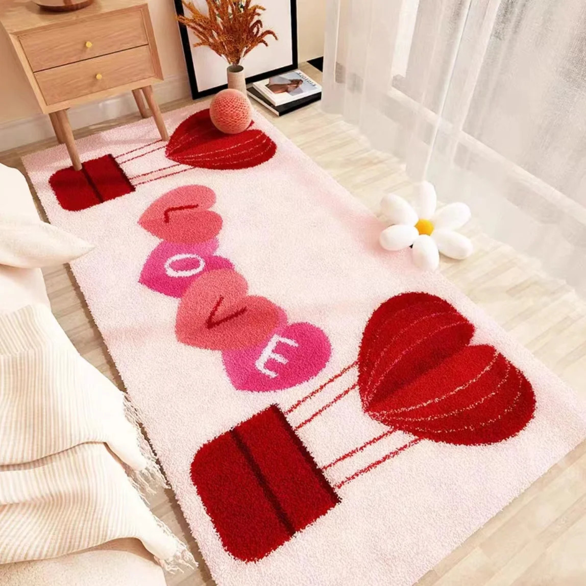 Valentines Day Bedside Long Carpet Cartoon Fluffy Rug for Bath Non-slip Living Room Floor Mat Entrance Doormat Rugs 110 H260226