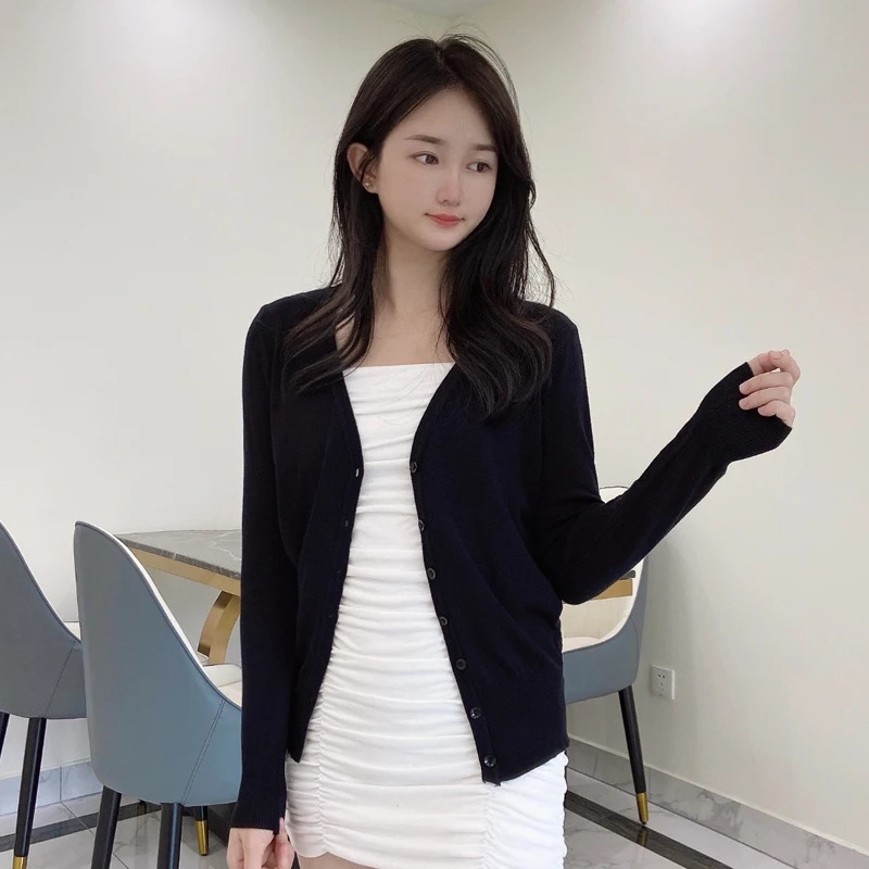 Korean Fashion Black Cropped Blouses Cardigan Female Clothing Sweaters Jersey Long Sleeve Top Womens Coat Spring Style 250108