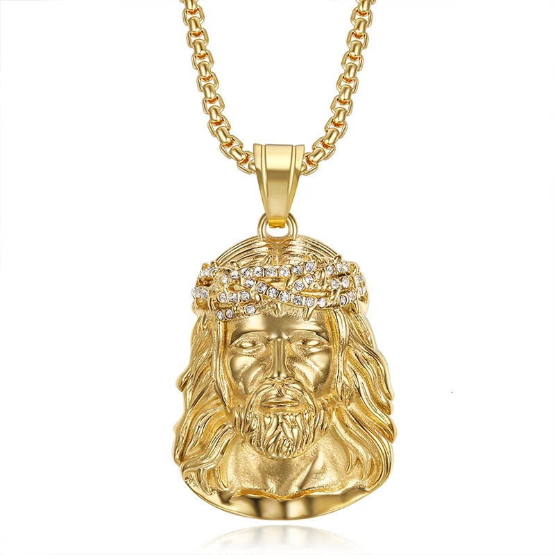 Hip Hop Bling Gold Color Stainless Steel JESUS PIECE Pendants Necklace for Men Rapper Jewelry Drop 250109