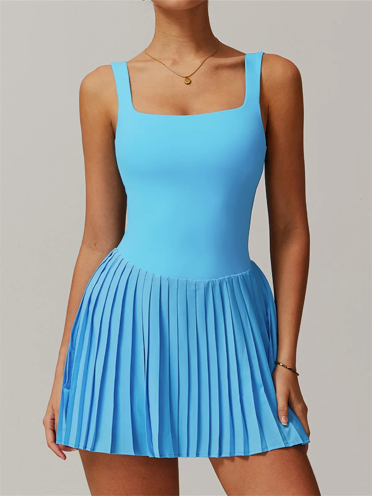 Naked Two Piece Tennis Dress with Chest Pads Shorts Soft High Stretchy Fitness Skorts Women Tummy Control Gym Yoga Skirts 250106