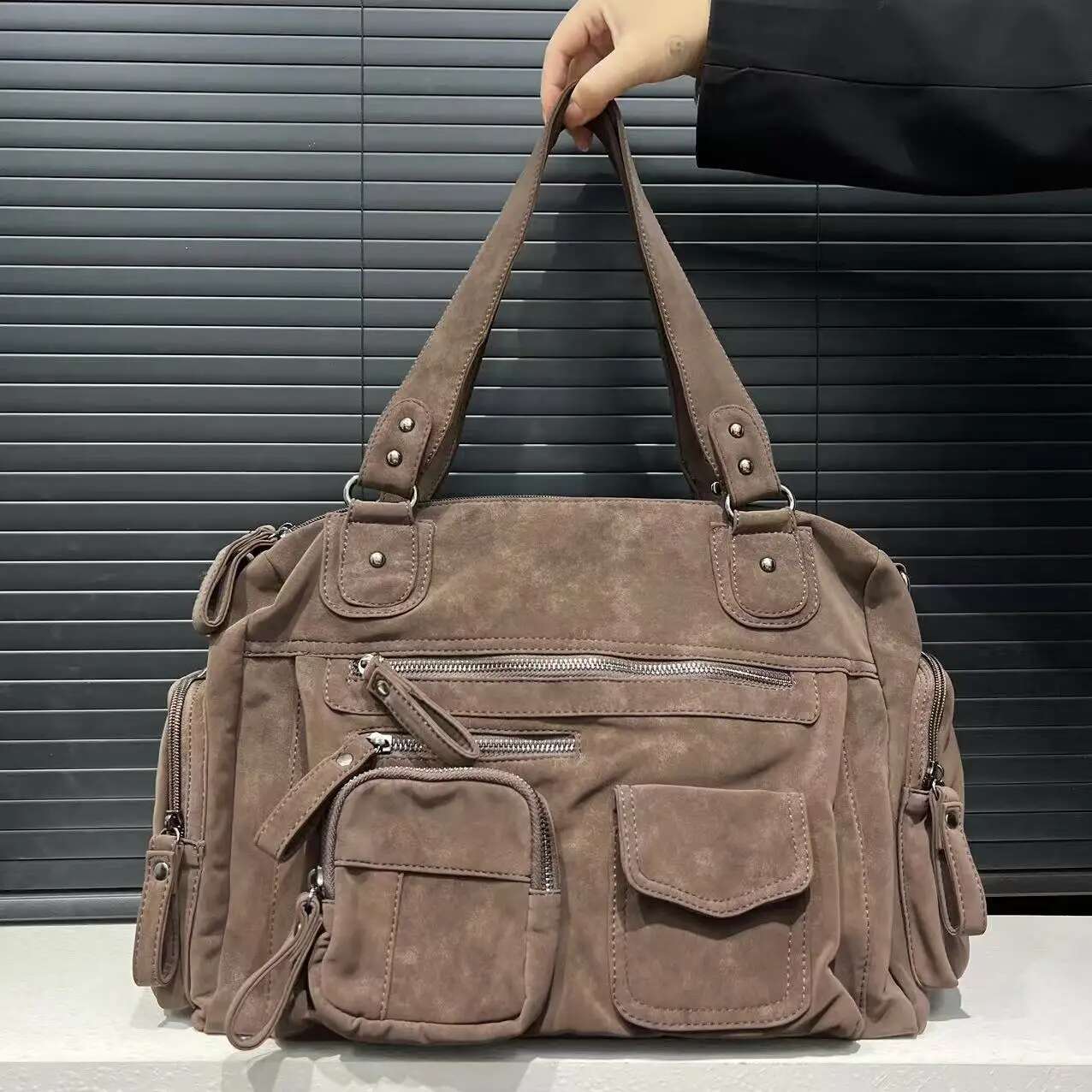 Ladies' Fashionable Y2k Spicy Girl Suede Motorcycle Bag With Large Capacity, Single Shoulder Diagonal Cross Handbag