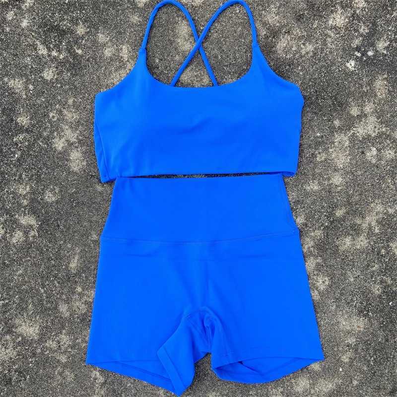 Yoga Clothes 2 Piece Women Gym Shorts Set Fitness Sports Suit Cross Back Bra Top High Waist Shorts Running Workout TracksuitXJ250109