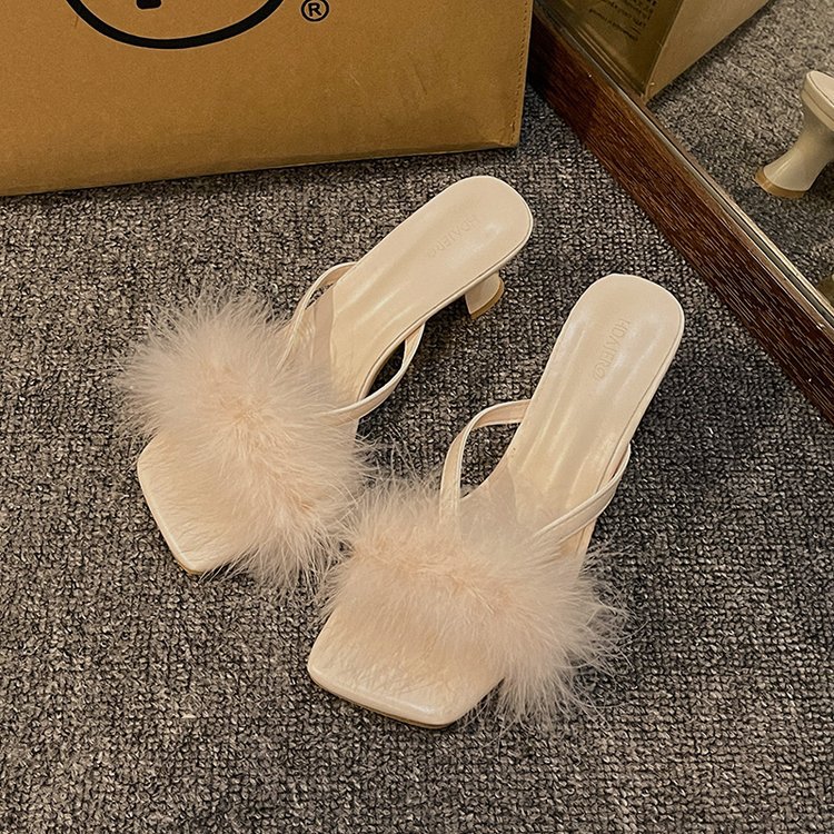 Women Slippers High Heel Sandals New Fashion Versatile Coarse Heel Flip-flops Triple Black Beige Purple Free shipping