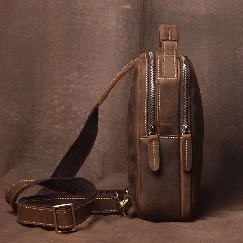 Vintage Bag Crazy Horse Leather Men Handbag Sg Chest Day Pack Back Cross Body Shoulder Casual Bags