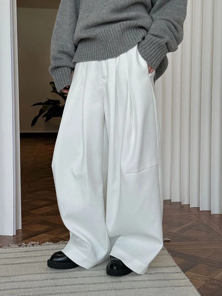 LANMREM Winter Thick Warm Pants For Women High Waist Pleated Wide Leg Trousers Office Lady Clothes Minimalism 26C967 250108