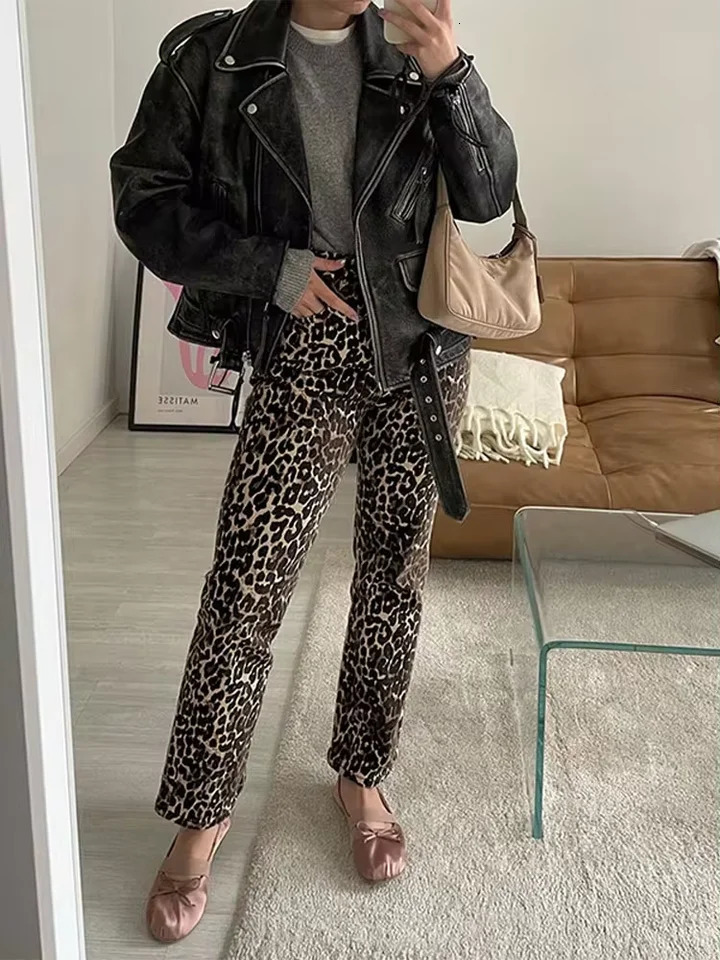 Fashion Leopard Print Slim Pencil Pants For Women High Waist Zipper Bodycon Trousers Chic Female Commuting Streetwear 250108