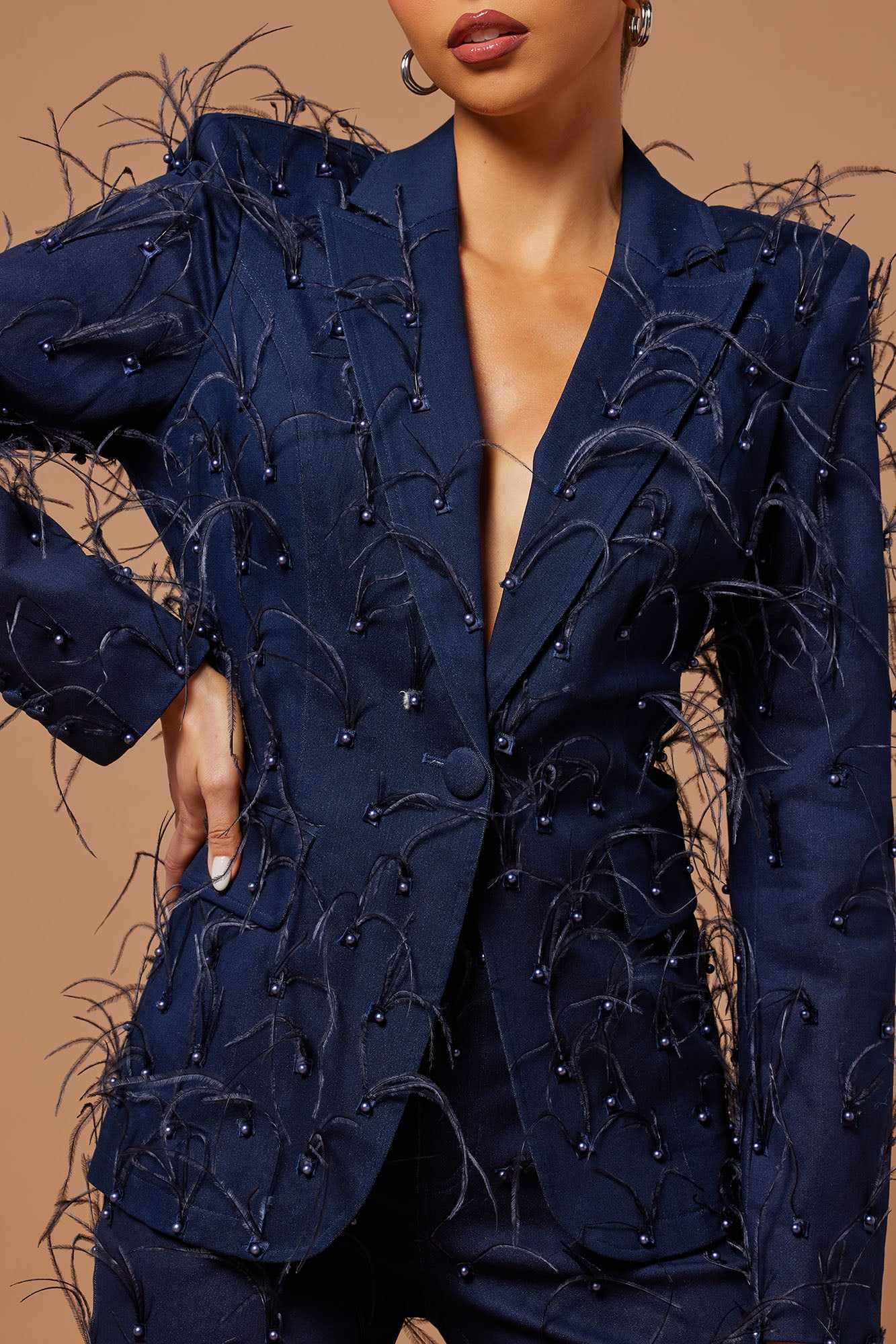 Luxury Women Suits One Button Feather Pearls Ladies Outfits 2 Pieces set Jacket Pants Mother Of The Bride Suit Prom Blazer Customized