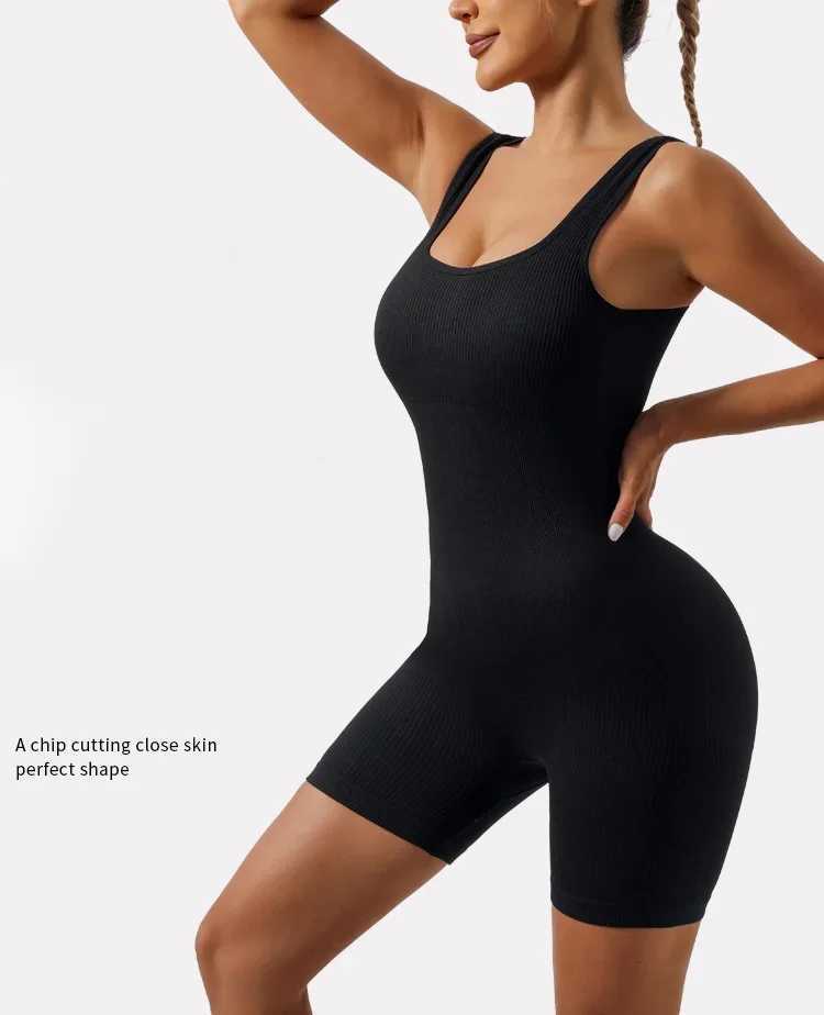 European and American Threaded Jumpsuit Shorts Seamless Elastic Sportswear Fitness Jumpsuit Yoga Suit OnesieXJ250109
