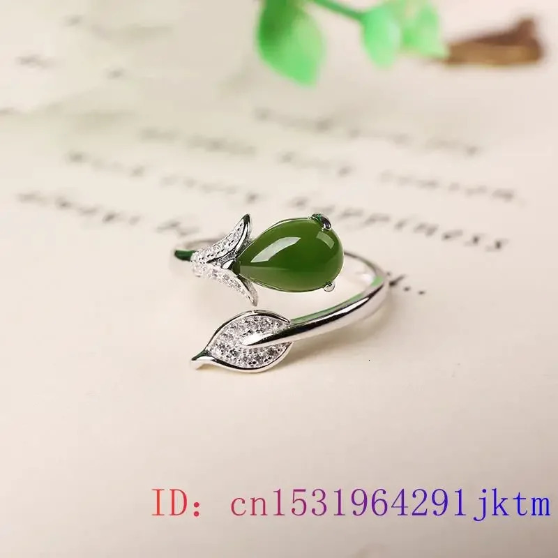 Green Jade Flower Rings Natural Jewelry Talismans Women Accessories Adjustable Ring Charms 925 Silver Gifts Amulets Real 250106