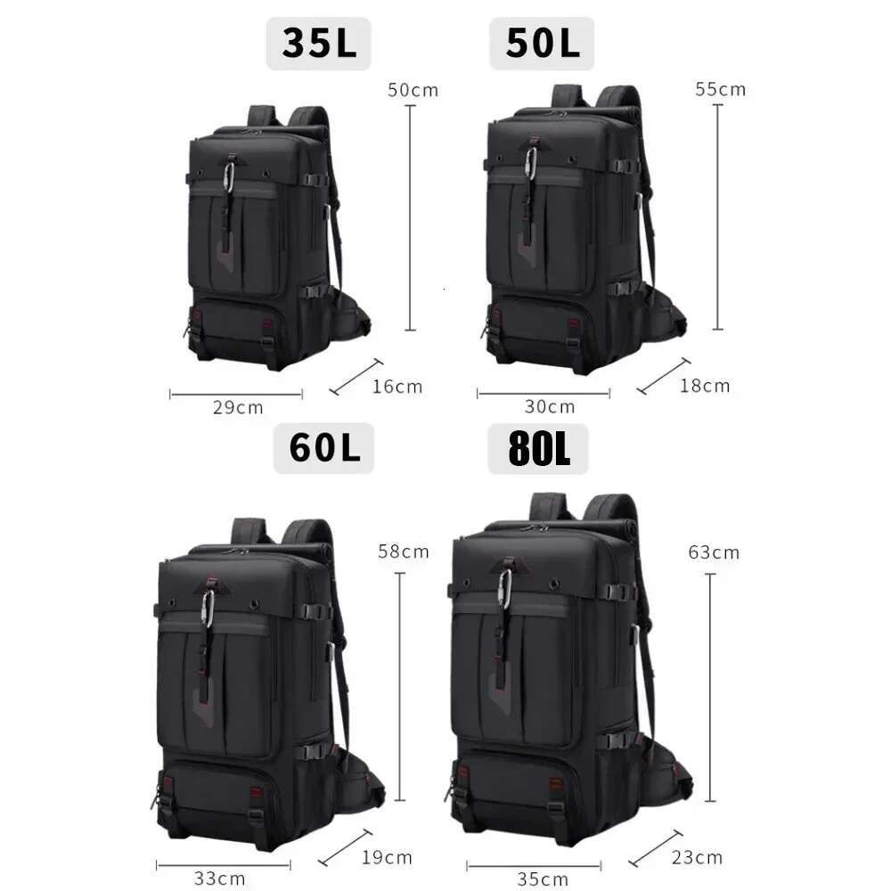 Men 35/50/60/80L Travel Laptop Business Dual Use Expandable USB Port Bag Large Capacity Waterproof Backpack