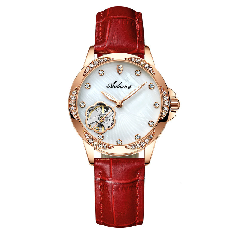 Innovative Design Ladies' Automatic Mechanical Watch with Diamond-Encrusted Skeleton Dial - Birthday Gift