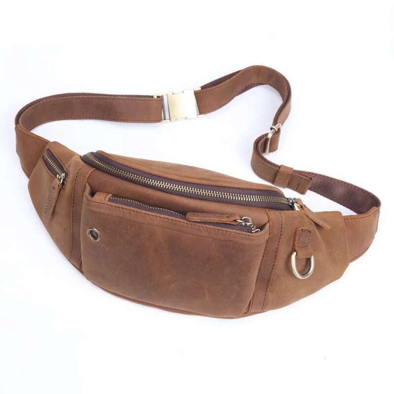 Crazy Horse Men Baotou Layer Cowhide Mobile Phone Fanny Pack Large Capacity Sports Diagonal Chest Bag Men's Leather