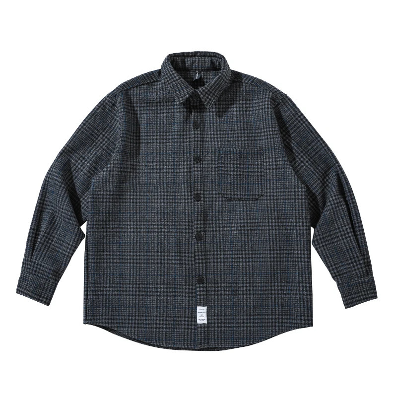 High Quality Thick Woolen Shirt Men Clothing Japanese Streetwear Lapel Long Sleeve Casual Plaid Top Harajuku Coats Male 250108