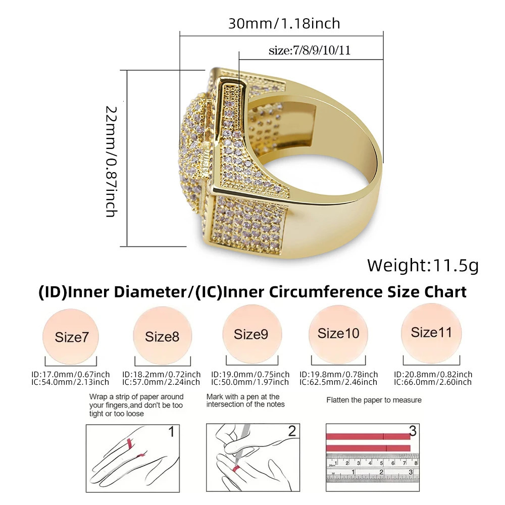 HipHop Jewelry Men Women High Quality Star Rings Brass Gold Plated Iced Out Zircon Micro Paved Solid Pentagram FivePointed Ring 250109